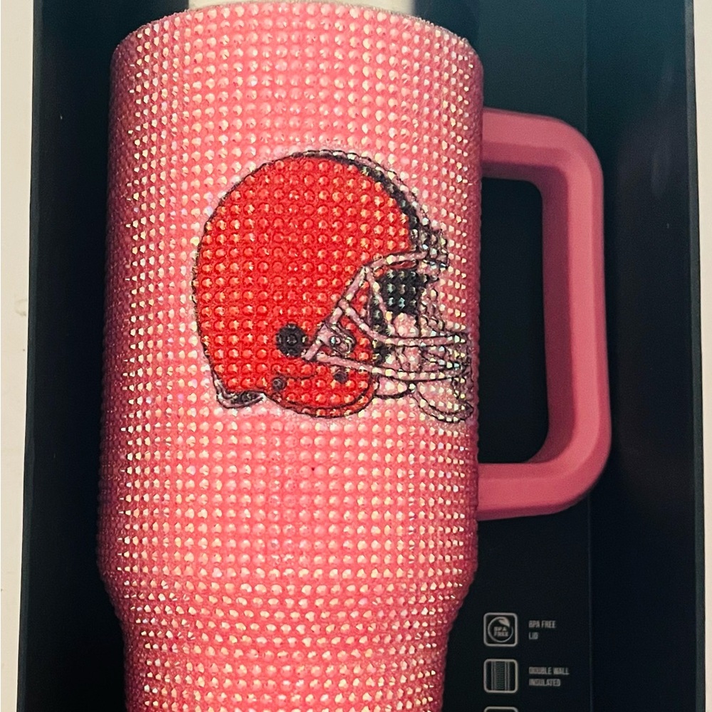 NFL Pink Rhinestone Tumbler with Football Helmet Graphic